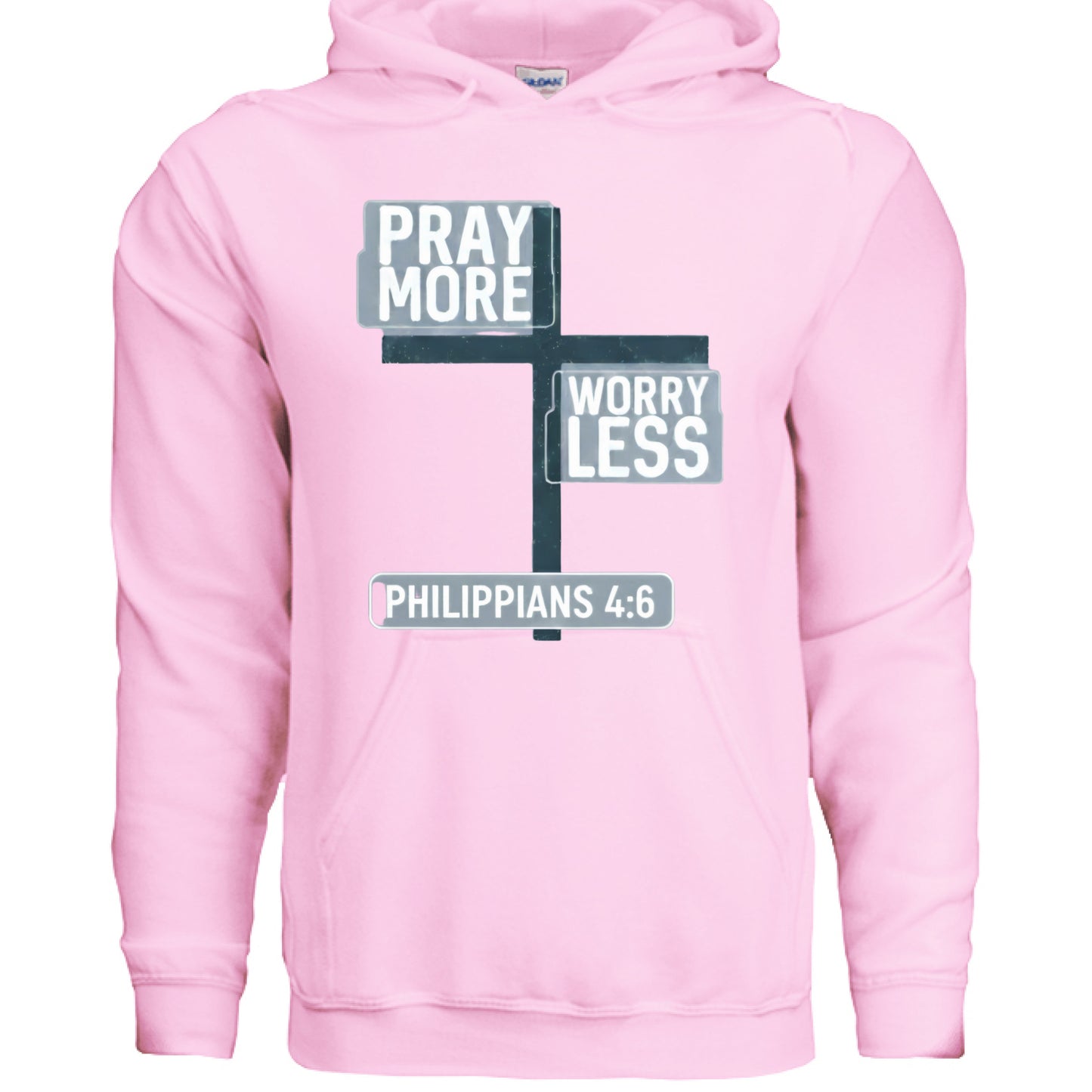 Pray More Worry Less Faith Hoodie LIGHT PINK Salvation Clothing and Accessories