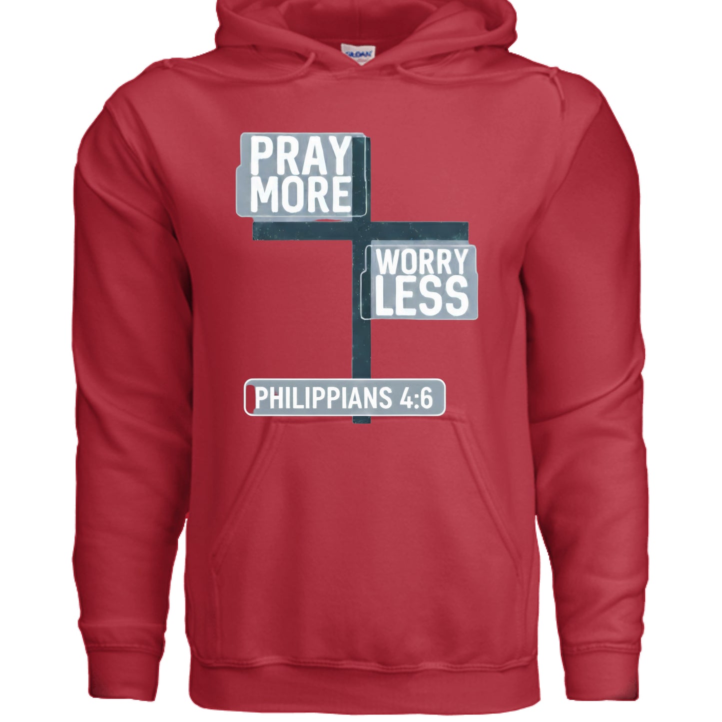 Pray More Worry Less Faith Hoodie RED Salvation Clothing and Accessories