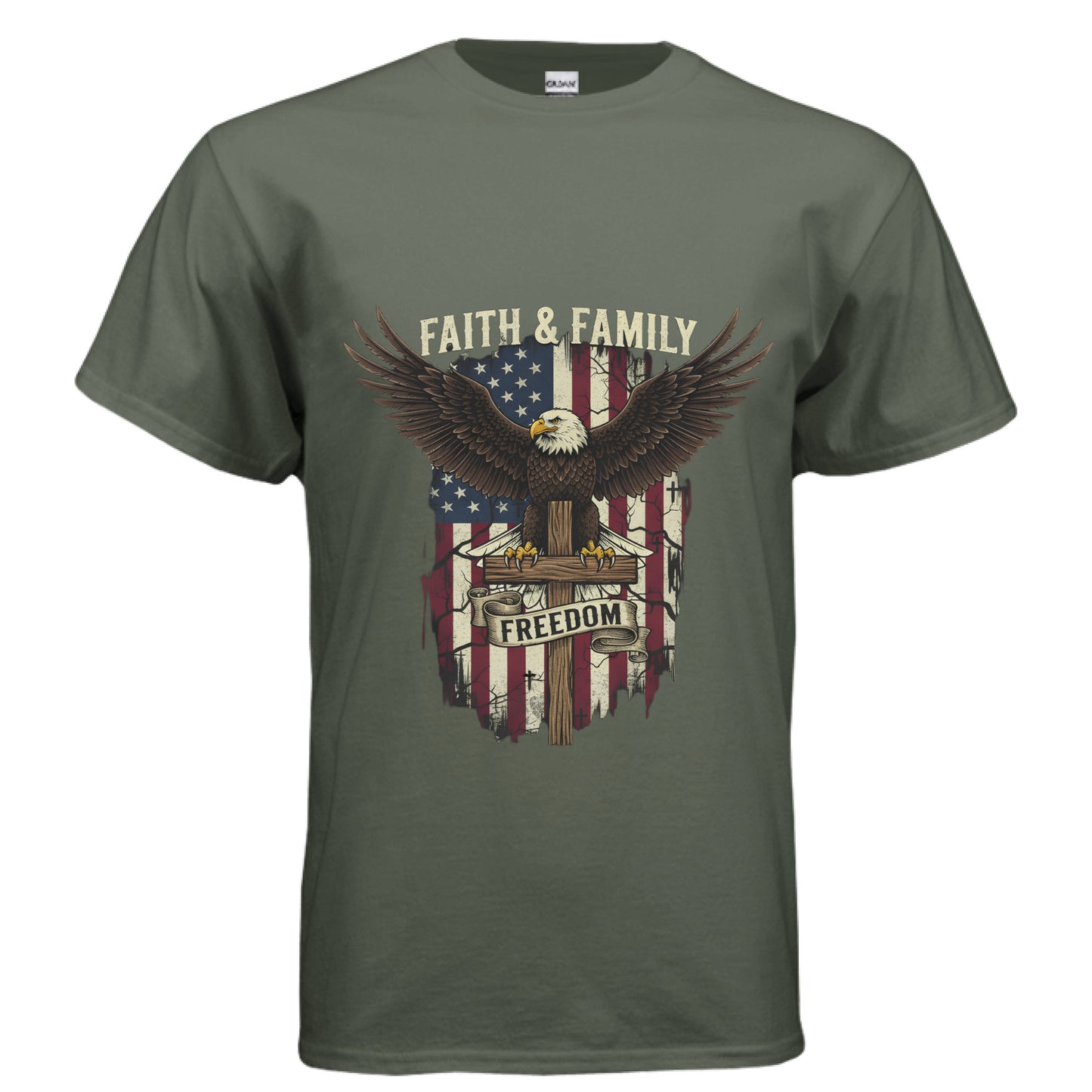 Faith Family Freedom Faith T-Shirt MILITARY GREEN Salvation Clothing and Accessories