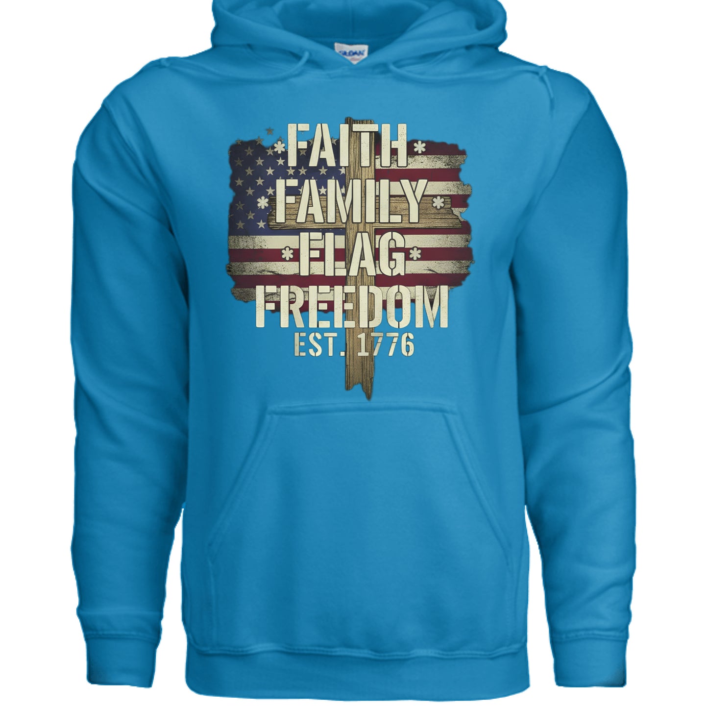 Faith Family Flag Freedom Faith Hoodie SAPPHIRE Salvation Clothing and Accessories