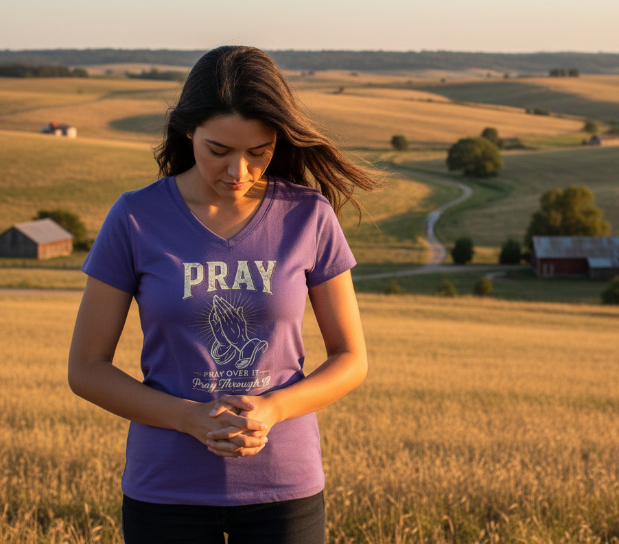 Pray Faith T-Shirt Purple Frost Salvation Clothing and Accessories