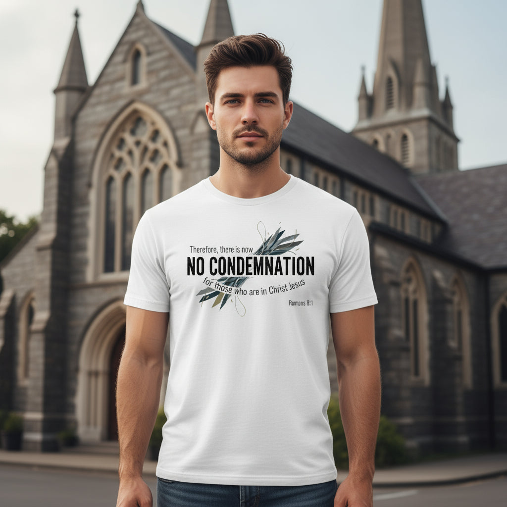 Romans 8:1 Faith T-Shirt White Salvation Clothing and Accessories