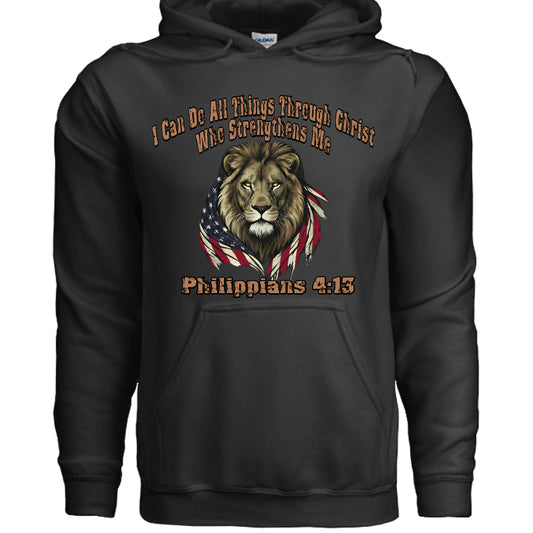 I Can Do All Things Through Christ Lion Philippians 4:13 Faith Hoodie BLACK Salvation Clothing and Accessories