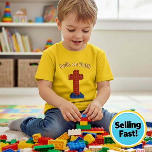 Built on Faith Lego Faith Kid's T-Shirt Gold Salvation Clothing and Accessories
