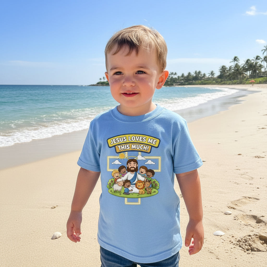 Jesus Loves me this much Faith Toddler T-Shirt Carolina Blue Salvation Clothing and Accessories
