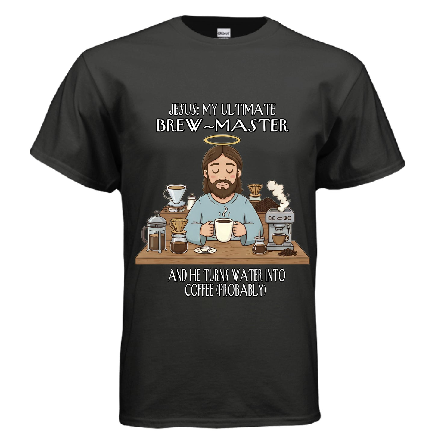 Jesus My Ultimate Brew Master Faith Jesus and coffee T-Shirt (Funny) BLACK Salvation Clothing and Accessories