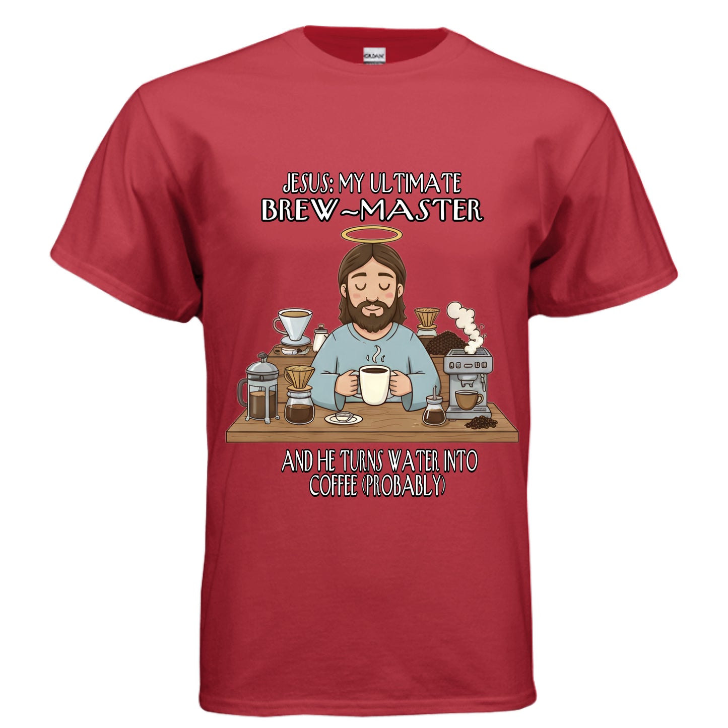 Jesus My Ultimate Brew Master Faith Jesus and coffee T-Shirt (Funny) RED Salvation Clothing and Accessories