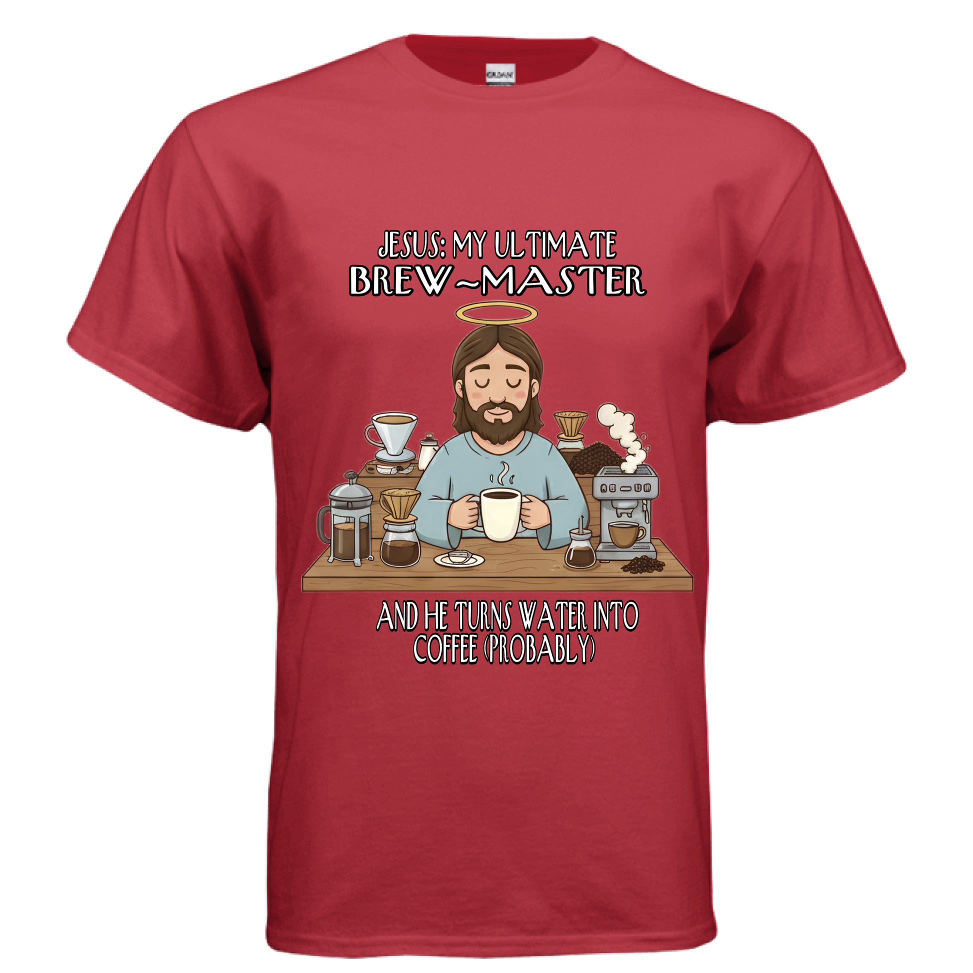 Jesus My Ultimate Brew Master Faith Jesus and coffee T-Shirt (Funny) RED Salvation FaithWear