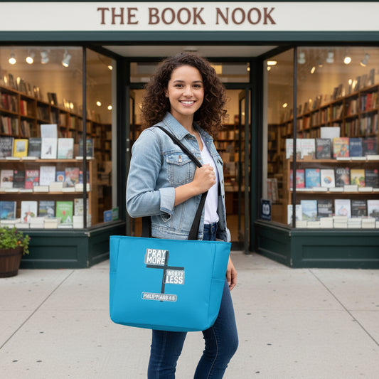 Tote-Pray More Worry Less Turquoise ONE SIZE Salvation FaithWear Accessories