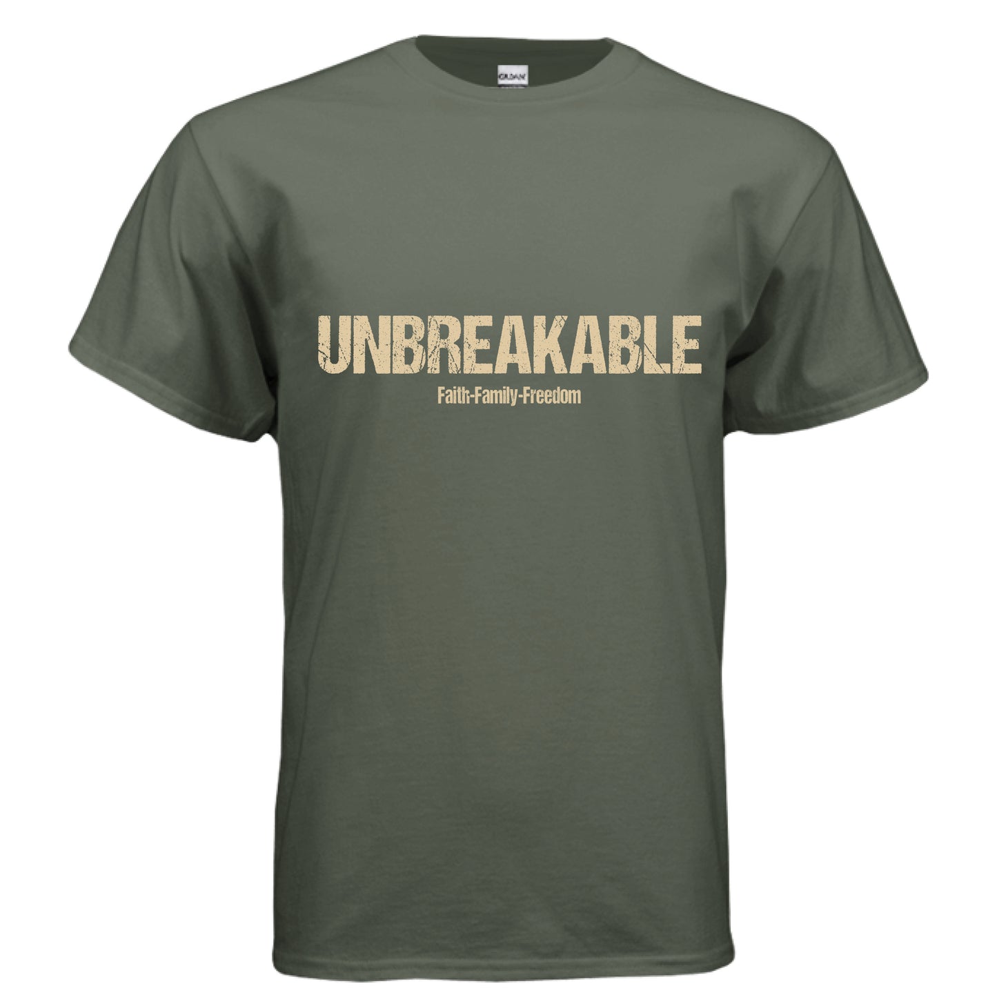 Unbreakable Faith T-Shirt (Flesh color Letter) MILITARY GREEN Salvation Clothing and Accessories Apparel
