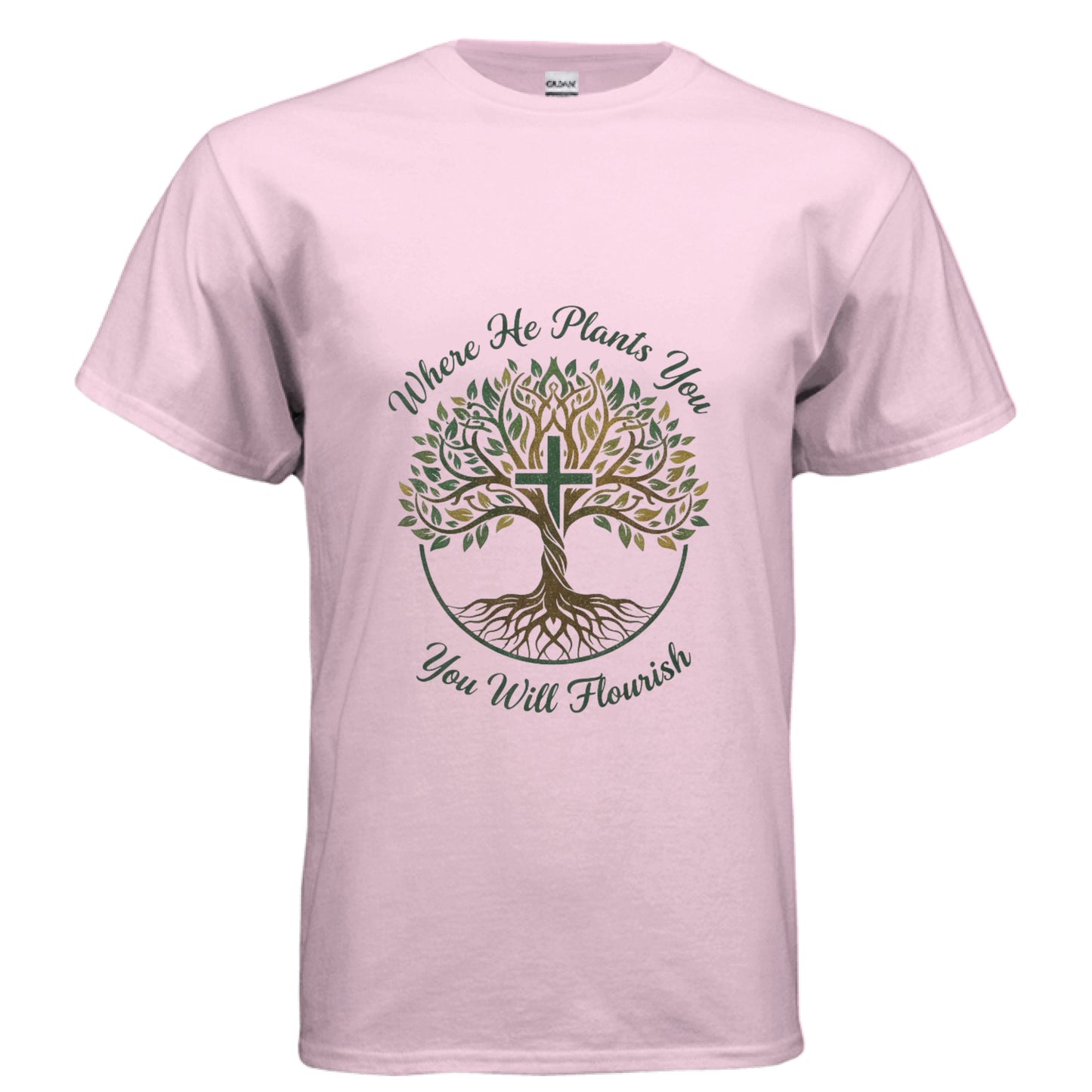 Where He Plants You Faith T-Shirt LIGHT PINK Salvation Clothing and Accessories Apparel