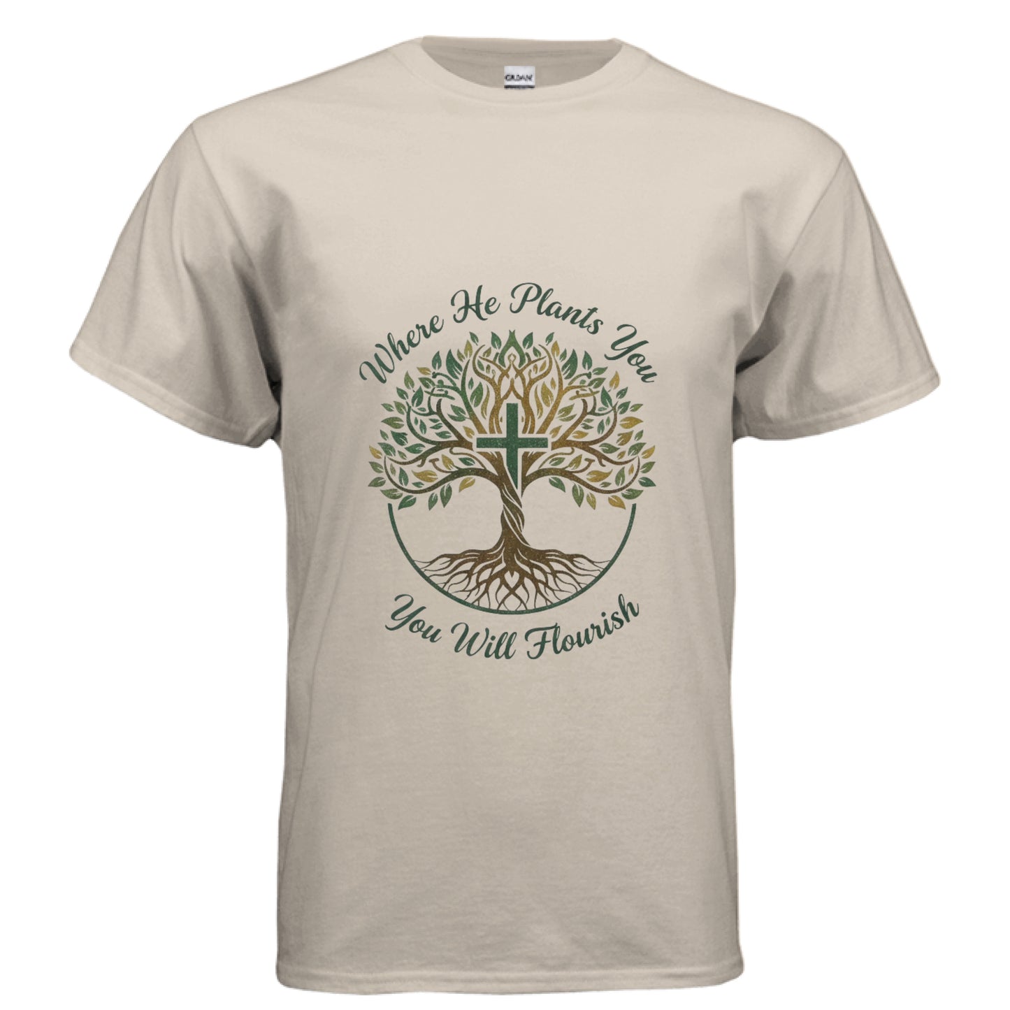 Where He Plants You Faith T-Shirt SAND Salvation Clothing and Accessories Apparel