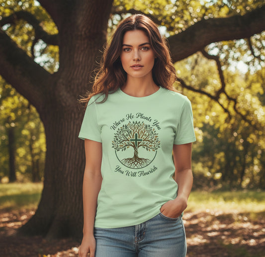 Where He Plants You Faith T-Shirt MINT GREEN Salvation Clothing and Accessories Apparel