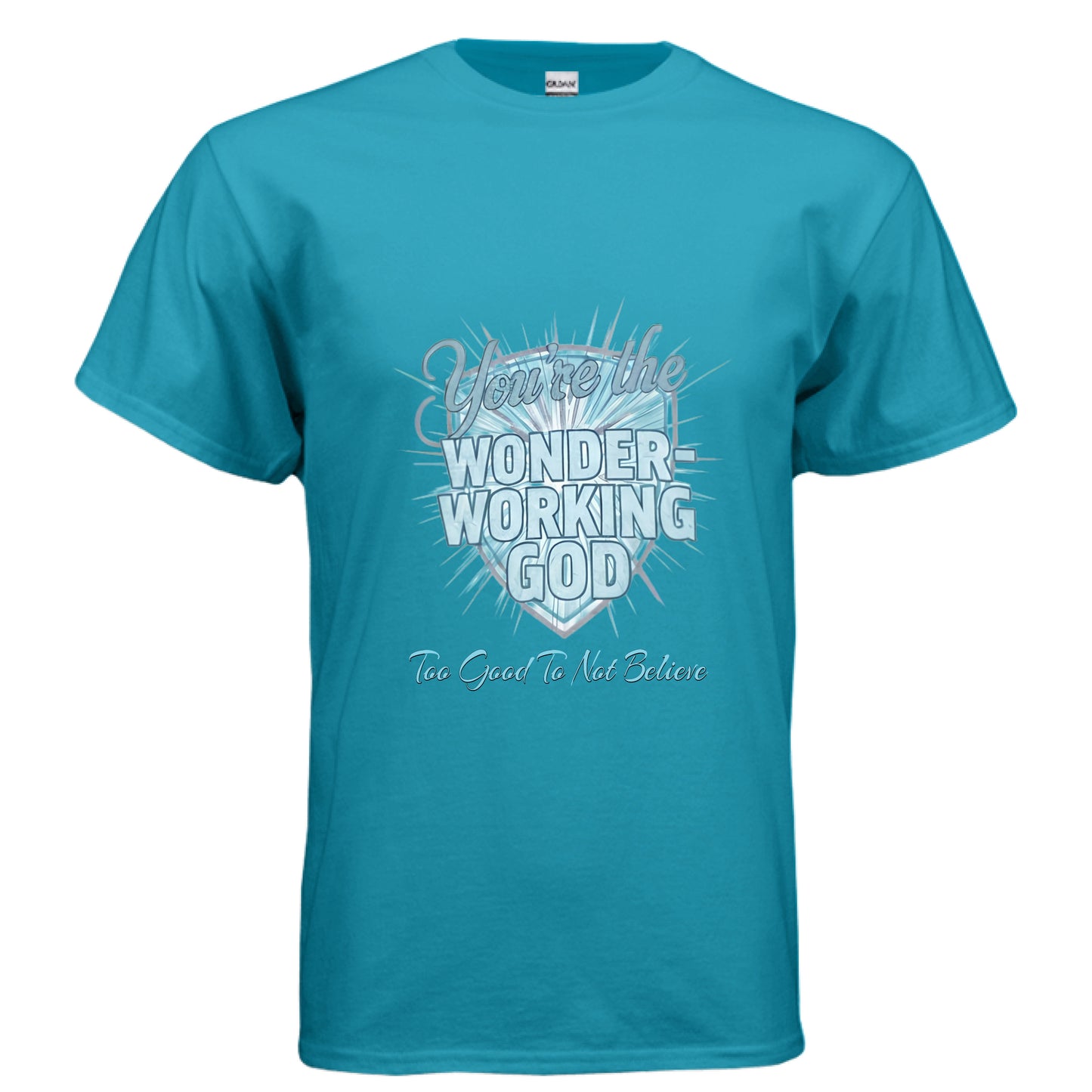 Wonder Working God Faith T-Shirt (Brandon Lake Inspired) TROPICAL BLUE Salvation Clothing and Accessories Apparel