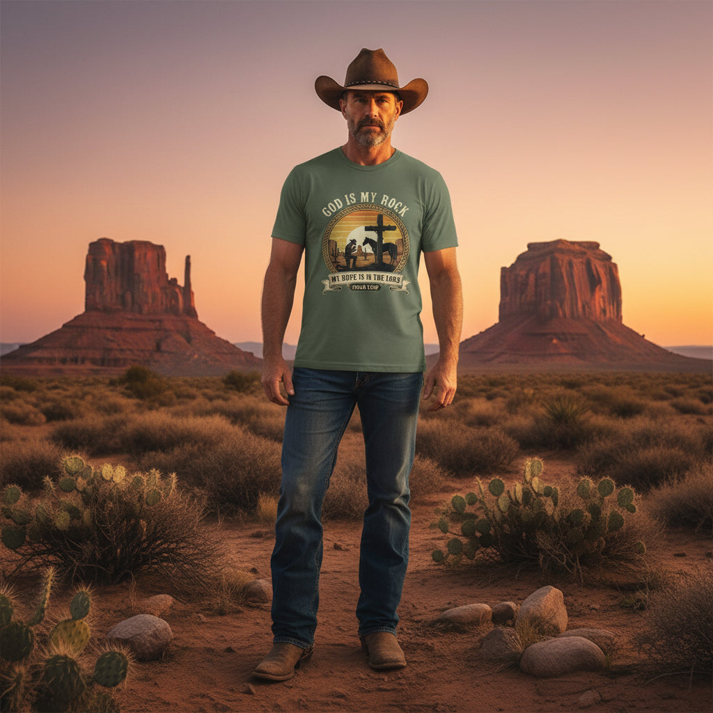 God is My Rock Faith T-Shirt MILITARY GREEN Salvation Clothing and Accessories Apparel