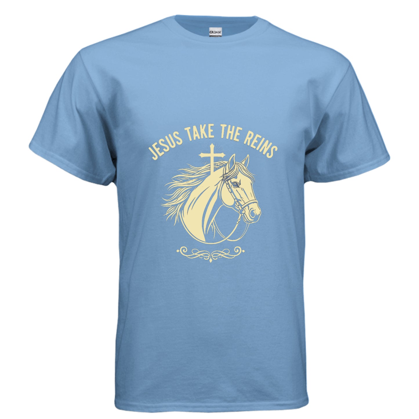 Jesus Take the Reins Faith T-Shirt CAROLINA BLUE Salvation Clothing and Accessories Apparel