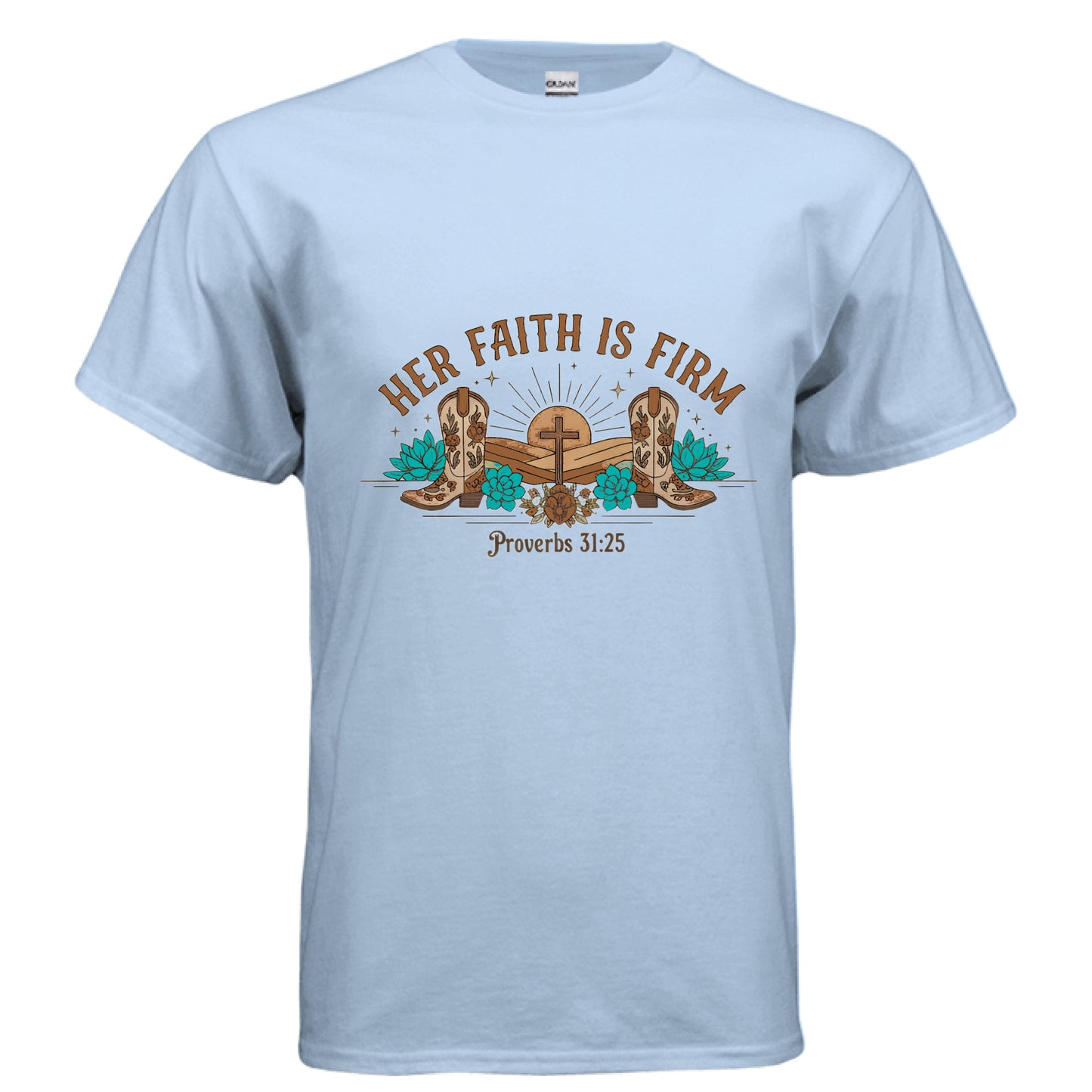 Her Faith is Firm Faith T-Shirt LIGHT BLUE Salvation Clothing and Accessories Apparel