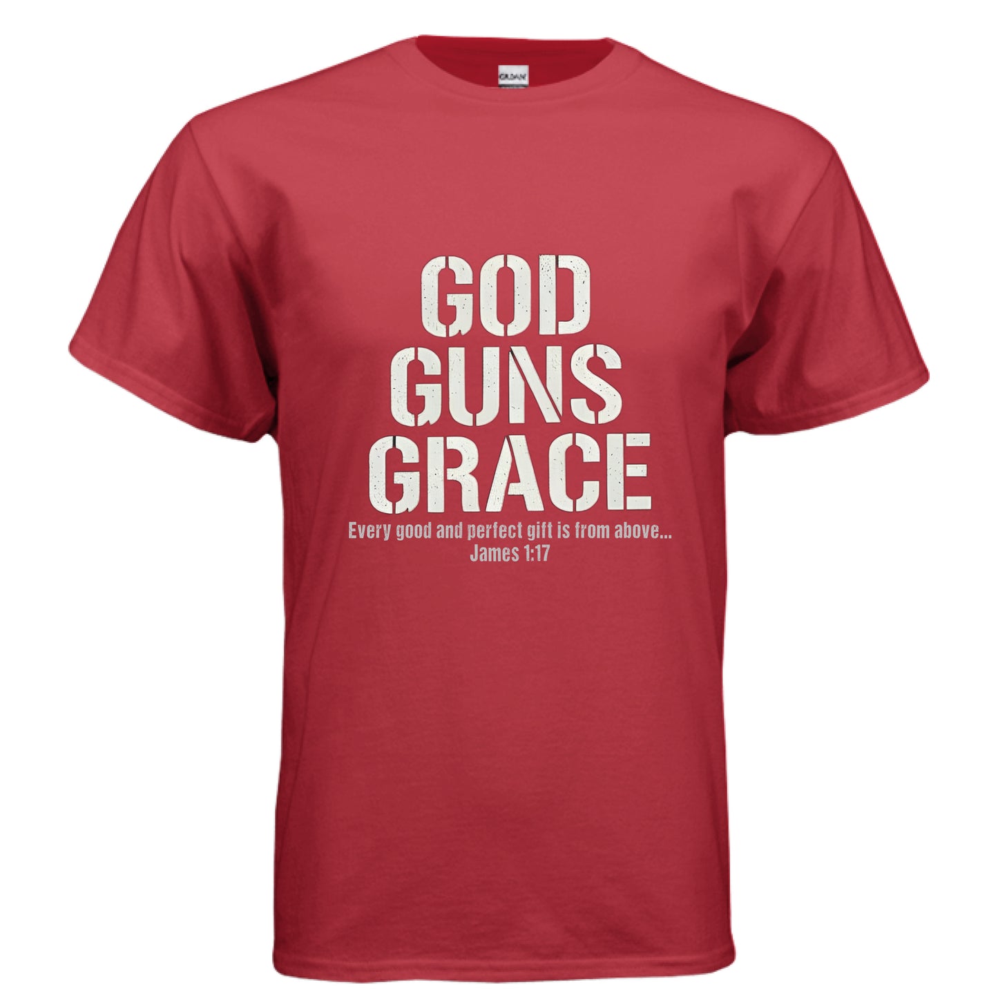 God Guns Grace Faith T-Shirt RED Salvation Clothing and Accessories Apparel