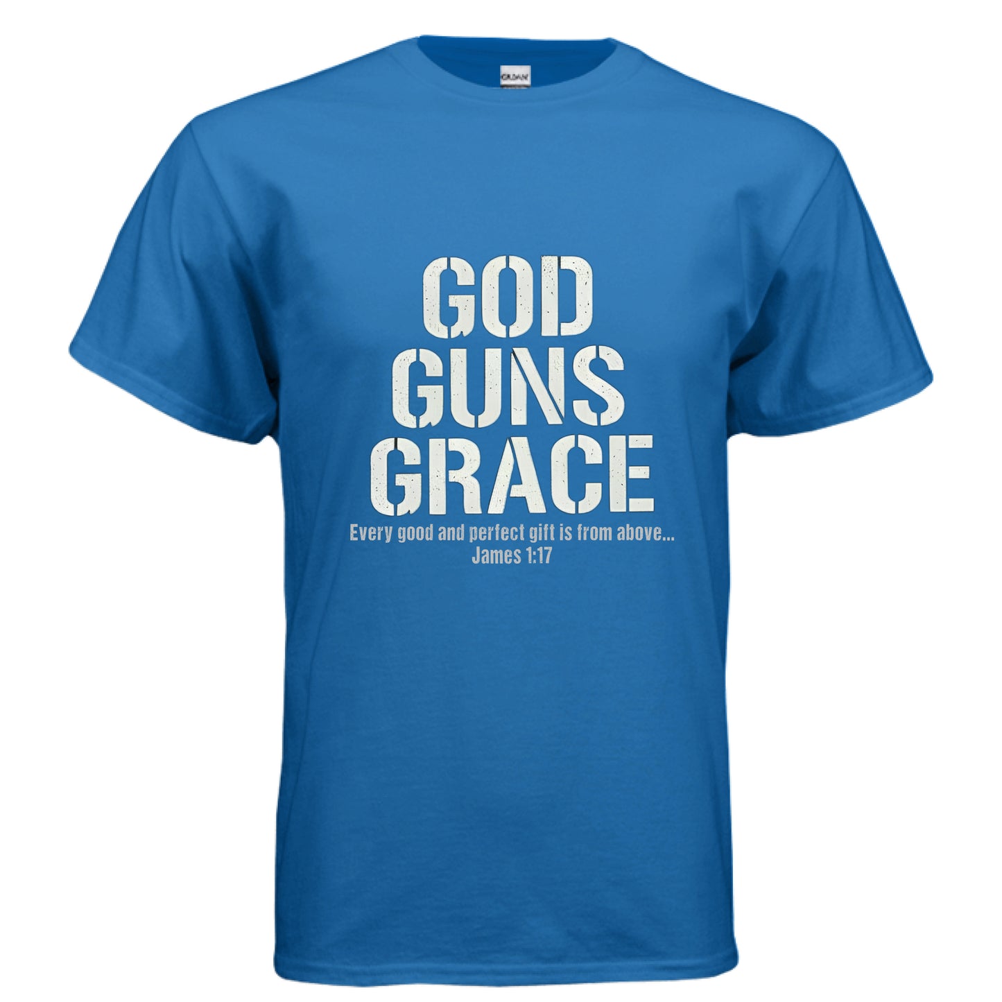 God Guns Grace Faith T-Shirt ROYAL Salvation Clothing and Accessories Apparel
