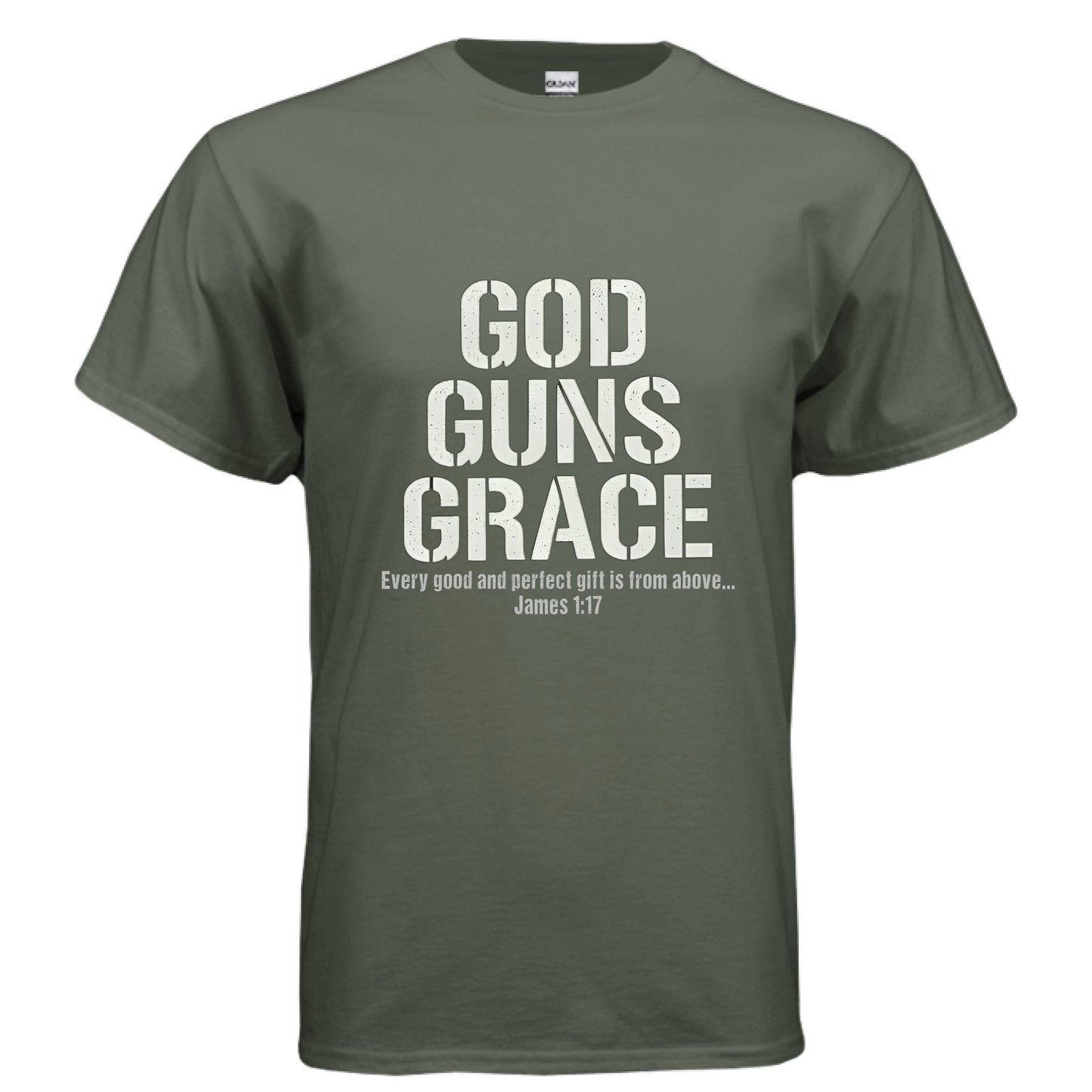 God Guns Grace Faith T-Shirt MILITARY GREEN Salvation Clothing and Accessories Apparel
