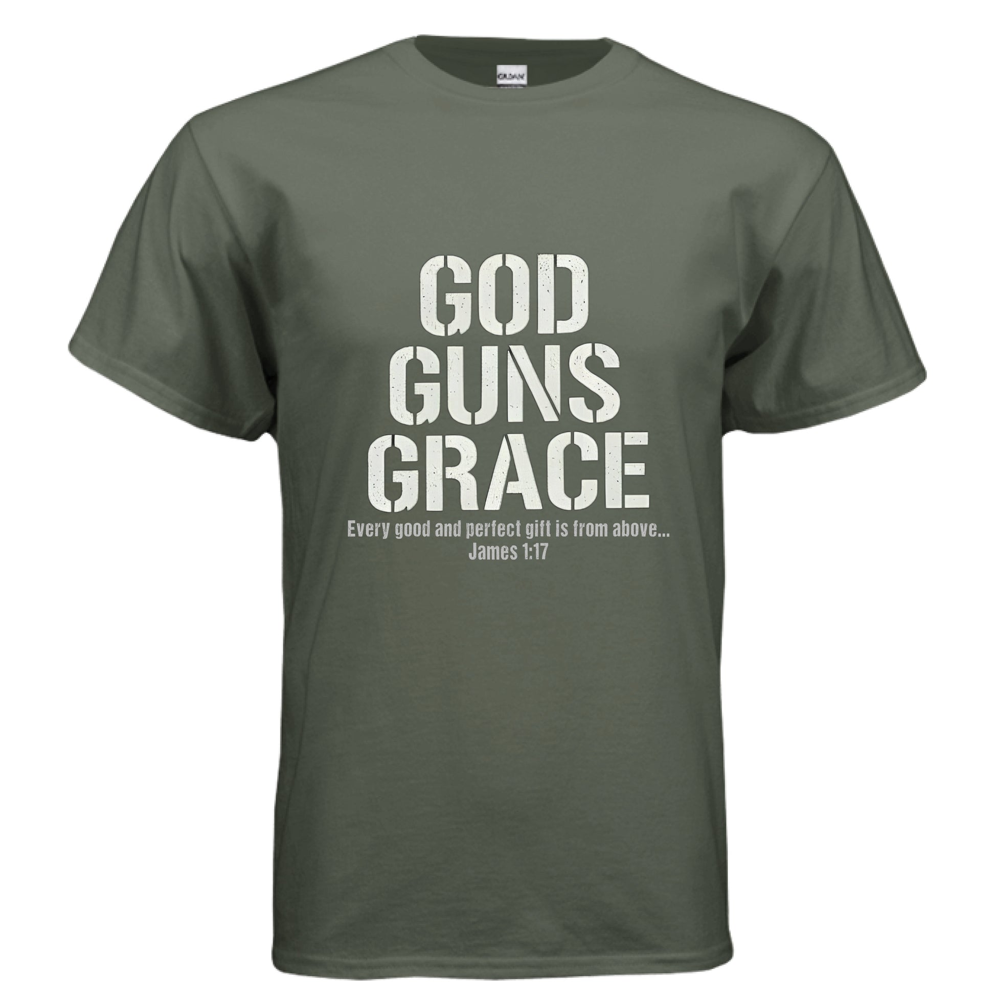 God Guns Grace Faith T-Shirt MILITARY GREEN Salvation FaithWear Apparel