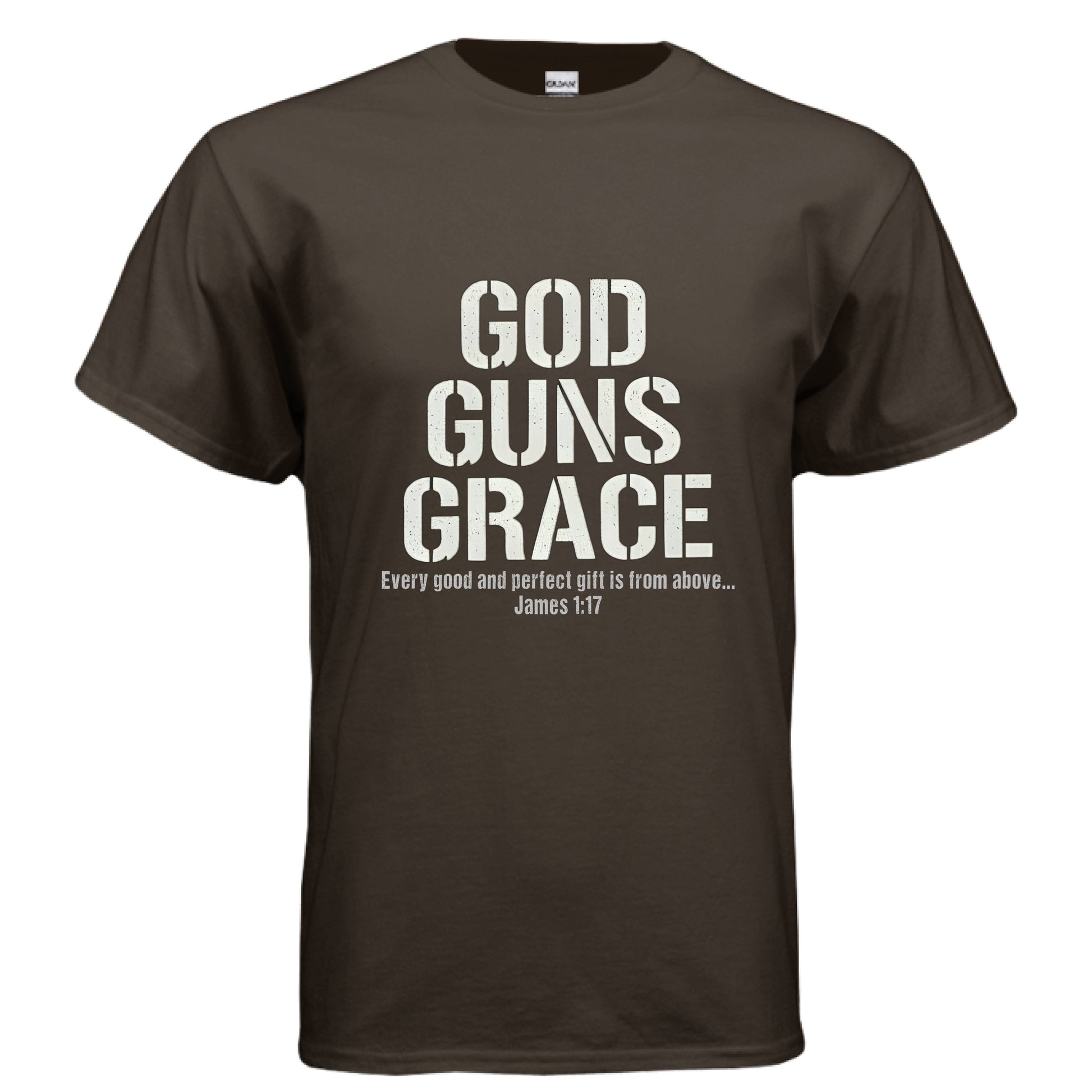 God Guns Grace Faith T-Shirt DARK CHOCOLATE Salvation FaithWear Apparel