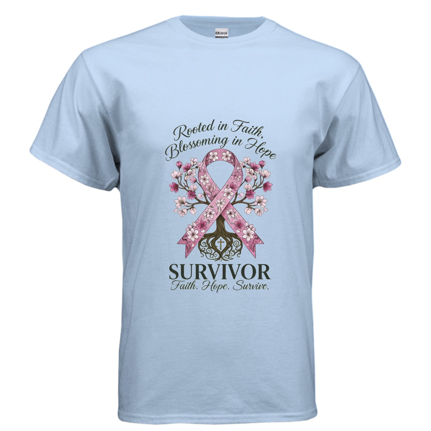 Survivor Faith T-Shirt (Breast Cancer Awareness) LIGHT BLUE Salvation Clothing and Accessories Apparel