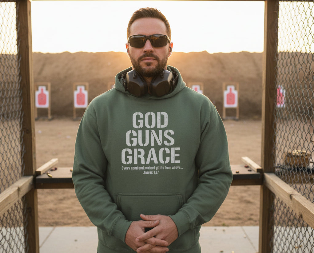 God Guns Grace Faith Hoodie MILITARY GREEN Salvation Clothing and Accessories Apparel