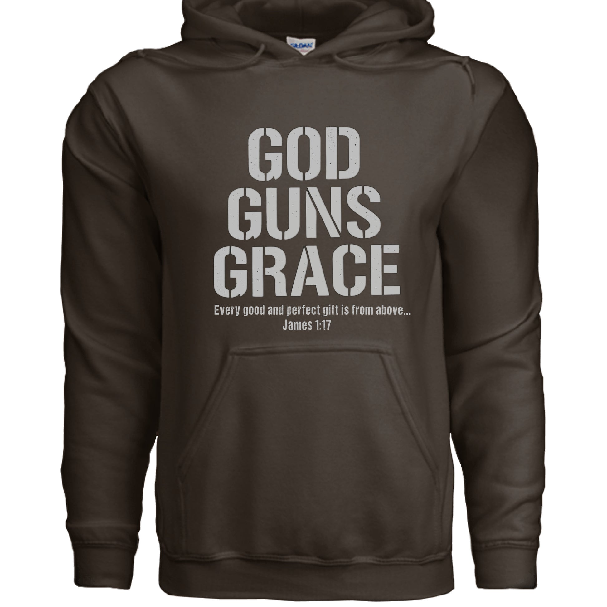 God Guns Grace Faith Hoodie DARK CHOCOLATE Salvation FaithWear Apparel