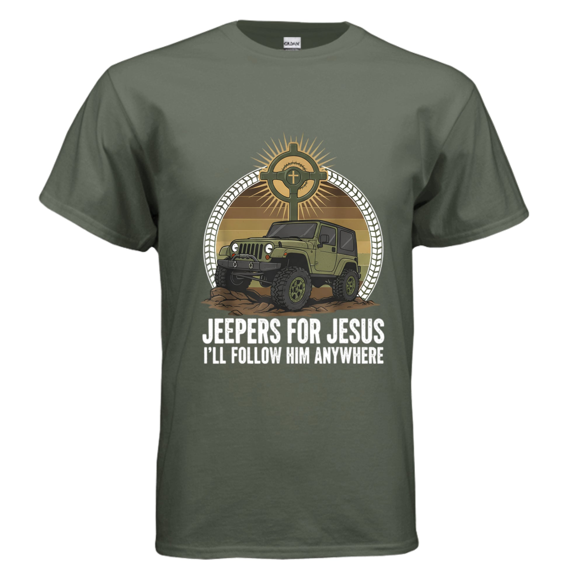 Jeepers for Jesus Faith T-Shirt MILITARY GREEN Salvation Clothing and Accessories Apparel