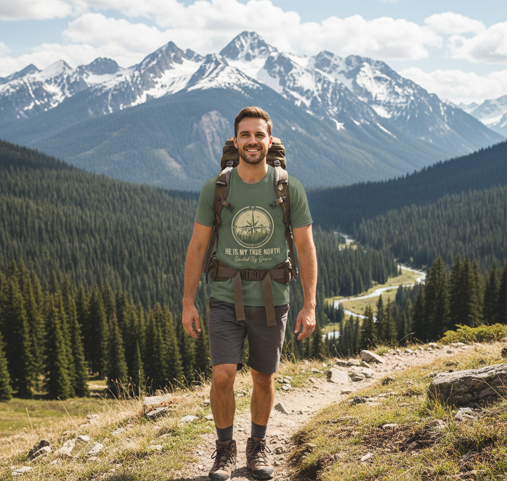 He is My True North Faith T-Shirt MILITARY GREEN Salvation Clothing and Accessories Apparel