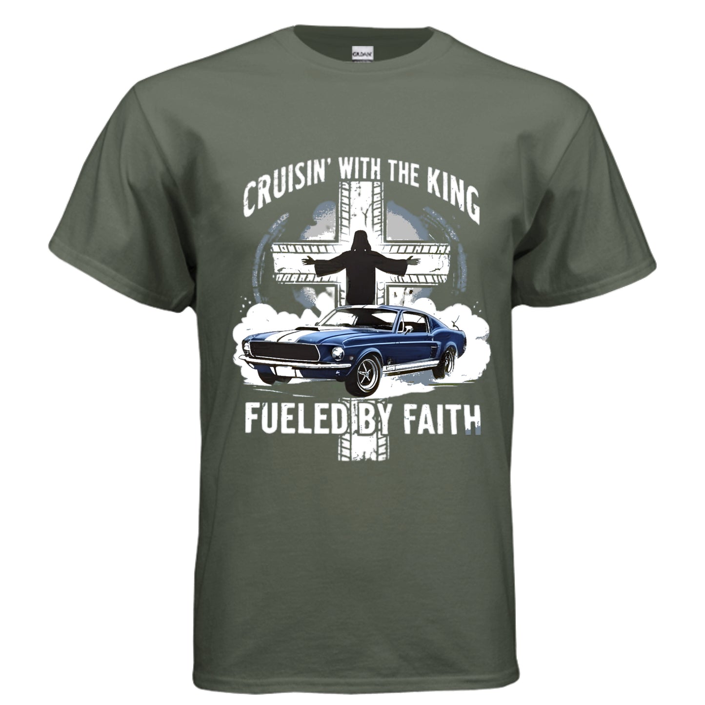 Cruising with the King Faith T-Shirt MILITARY GREEN Salvation Clothing and Accessories Apparel