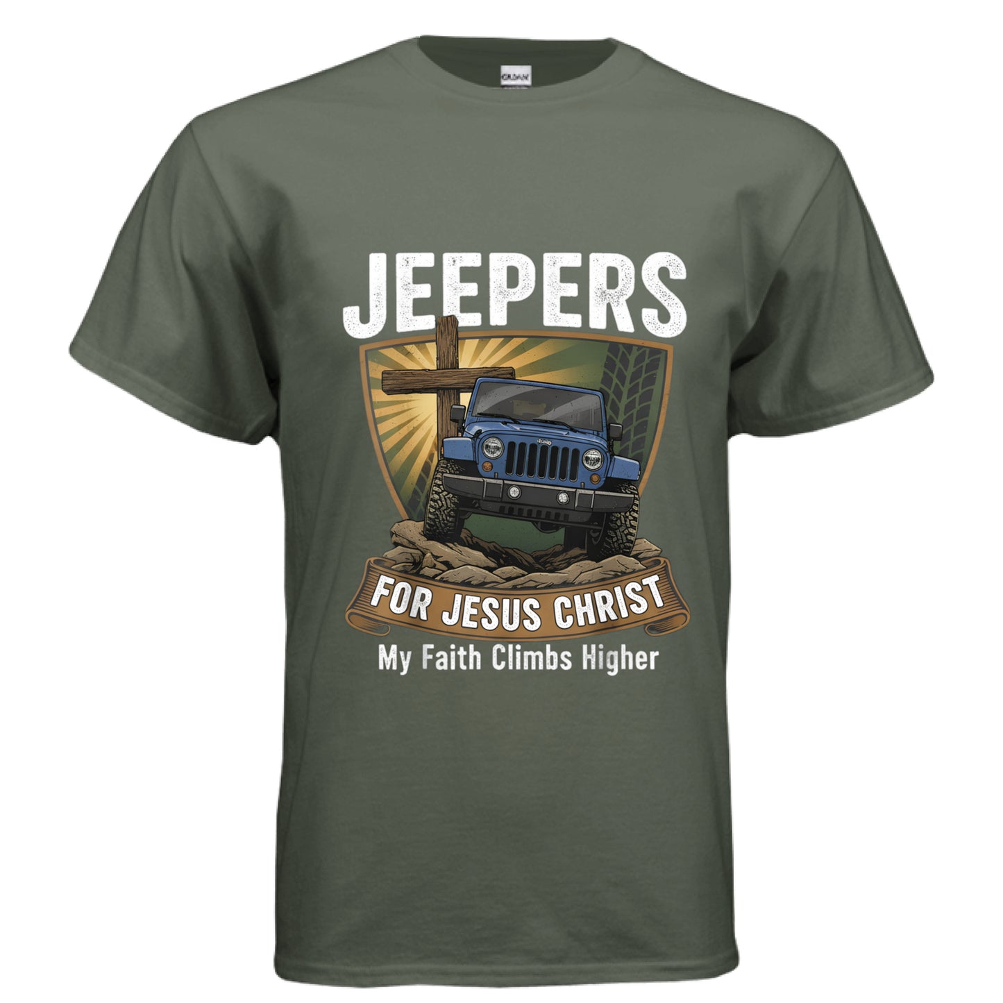 Jeepers for Christ Faith T-Shirt MILITARY GREEN Salvation Clothing and Accessories Apparel