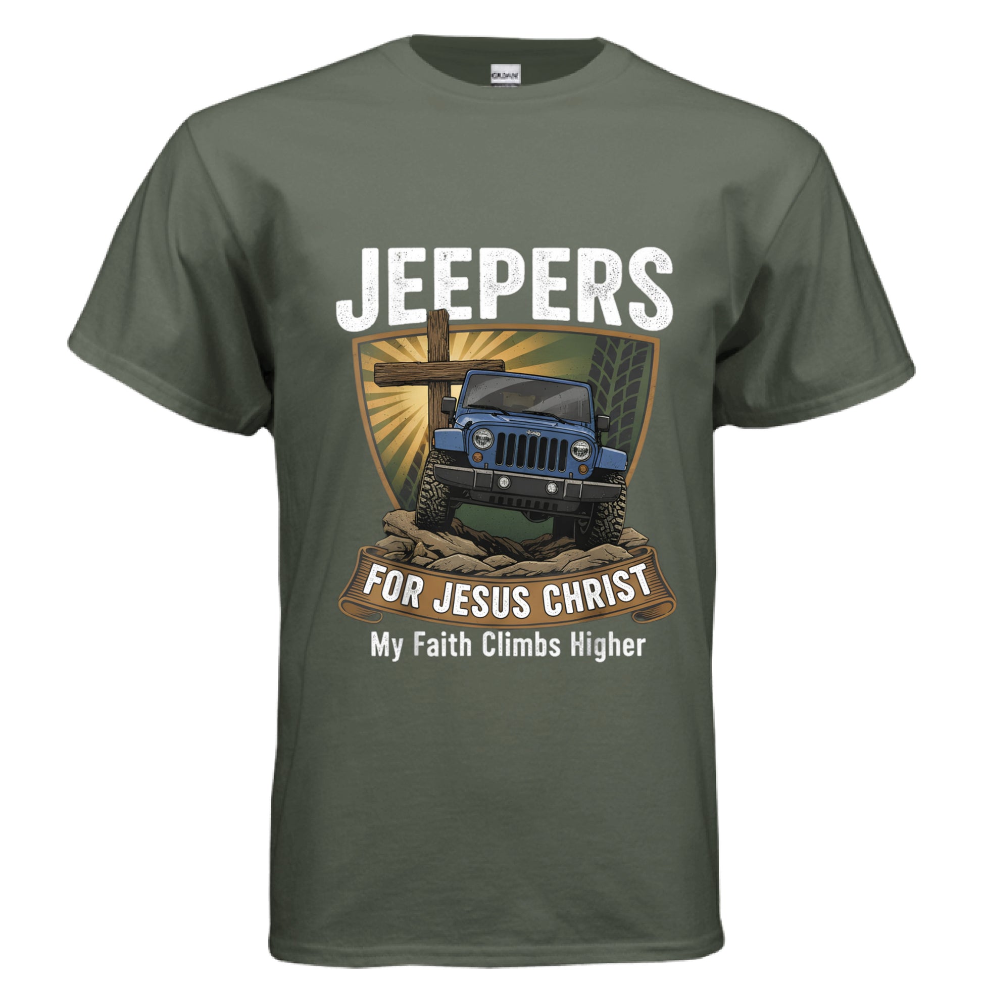Jeepers for Christ Faith T-Shirt MILITARY GREEN Salvation FaithWear Apparel