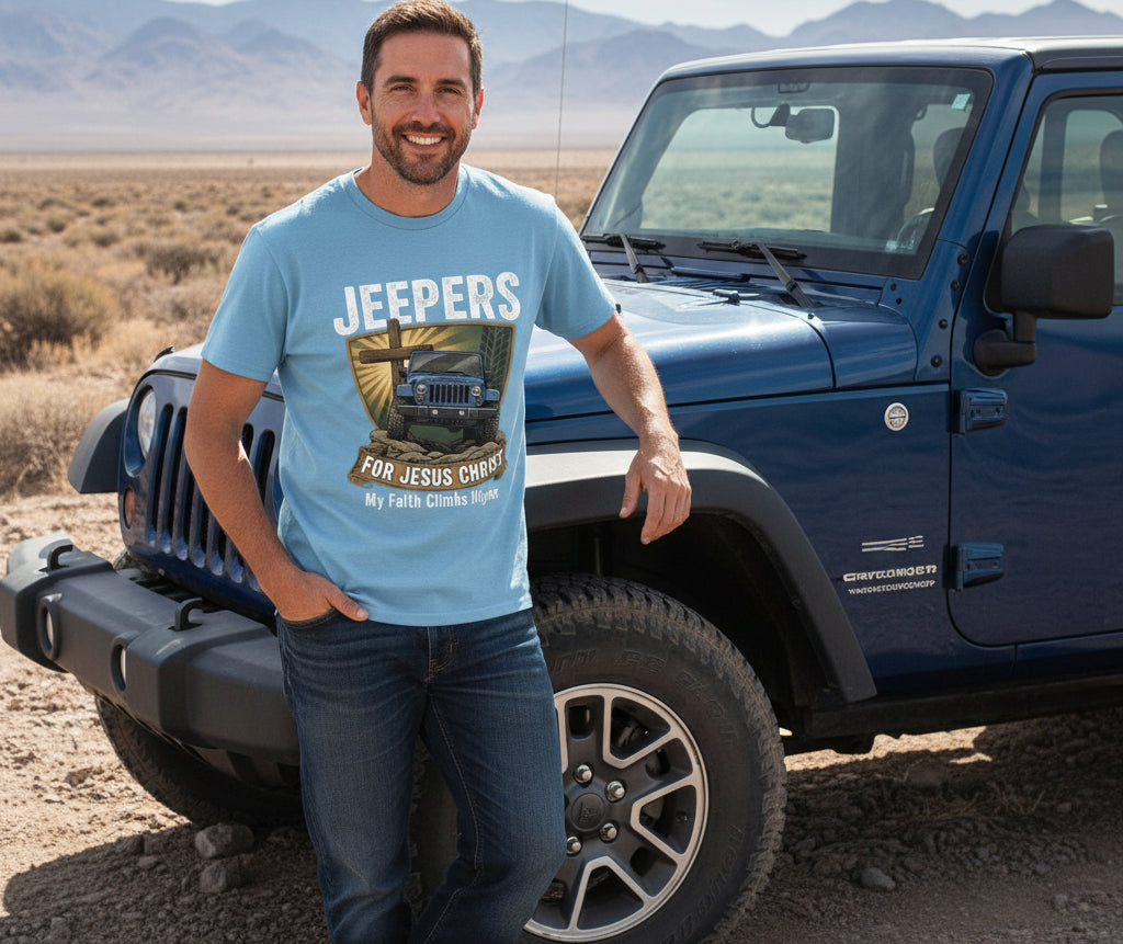 Jeepers for Christ Faith T-Shirt CAROLINA BLUE Salvation Clothing and Accessories Apparel