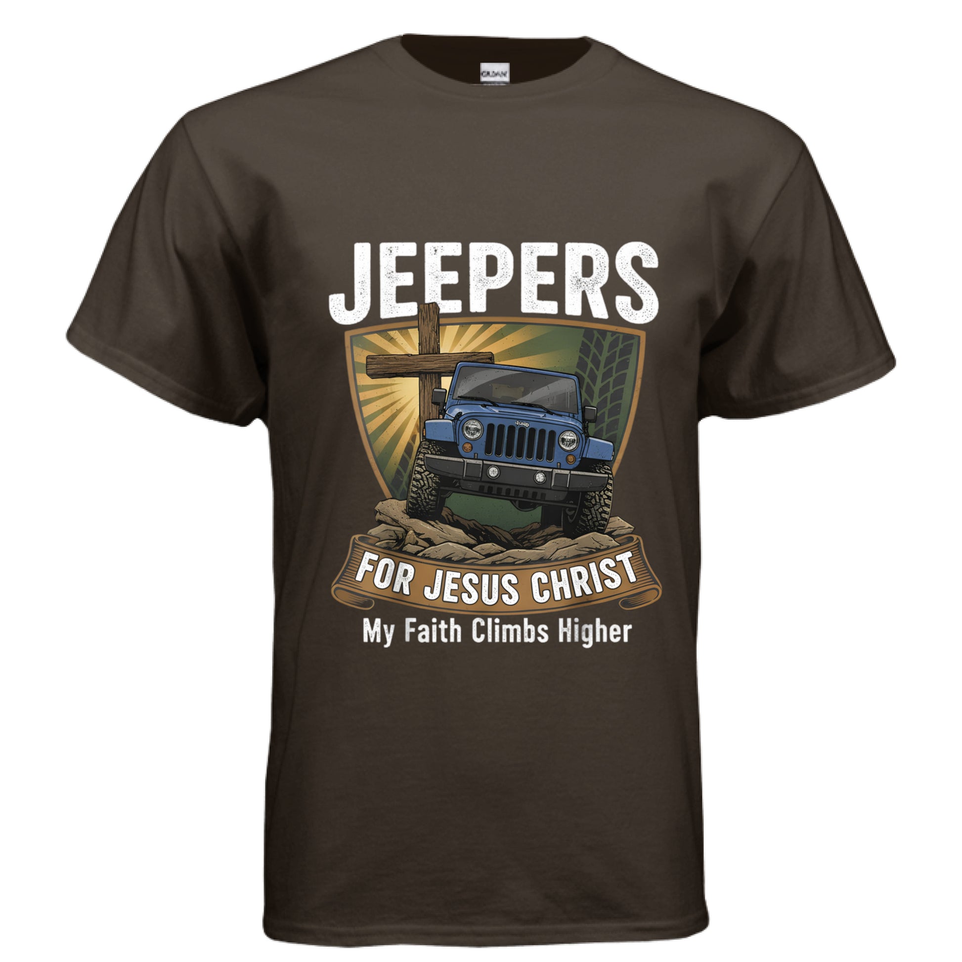 Jeepers for Christ Faith T-Shirt DARK CHOCOLATE Salvation FaithWear Apparel