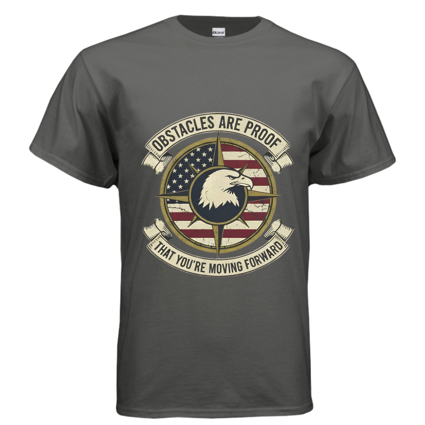 Obstacles are Proof Patriot T-Shirt CHARCOAL Salvation Clothing and Accessories Apparel