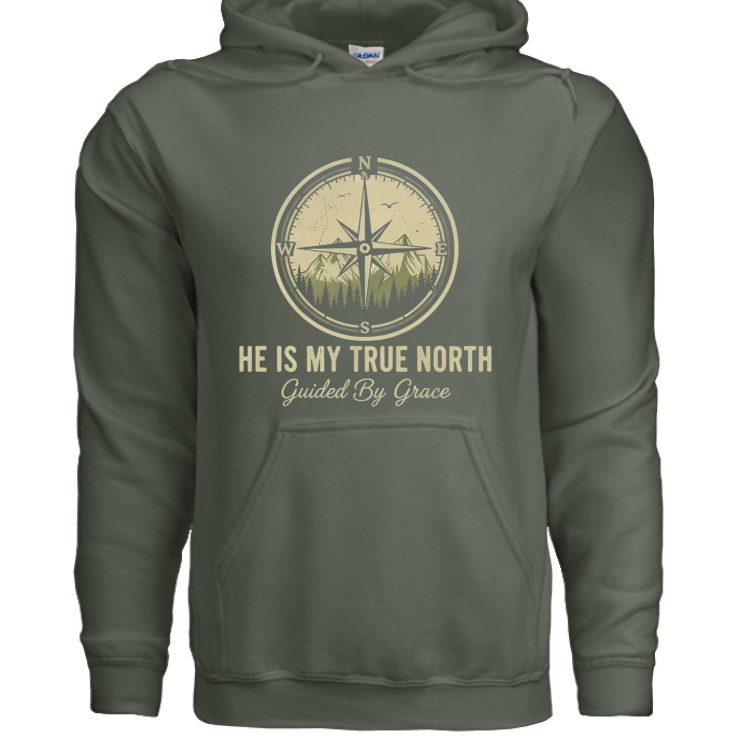 He is my True North Faith Hoodie MILITARY GREEN Salvation FaithWear Apparel
