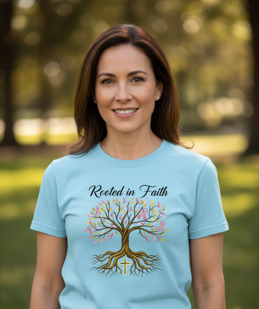 Rooted in Faith (Breast Cancer Awareness) Faith T-Shirt Salvation FaithWear Apparel