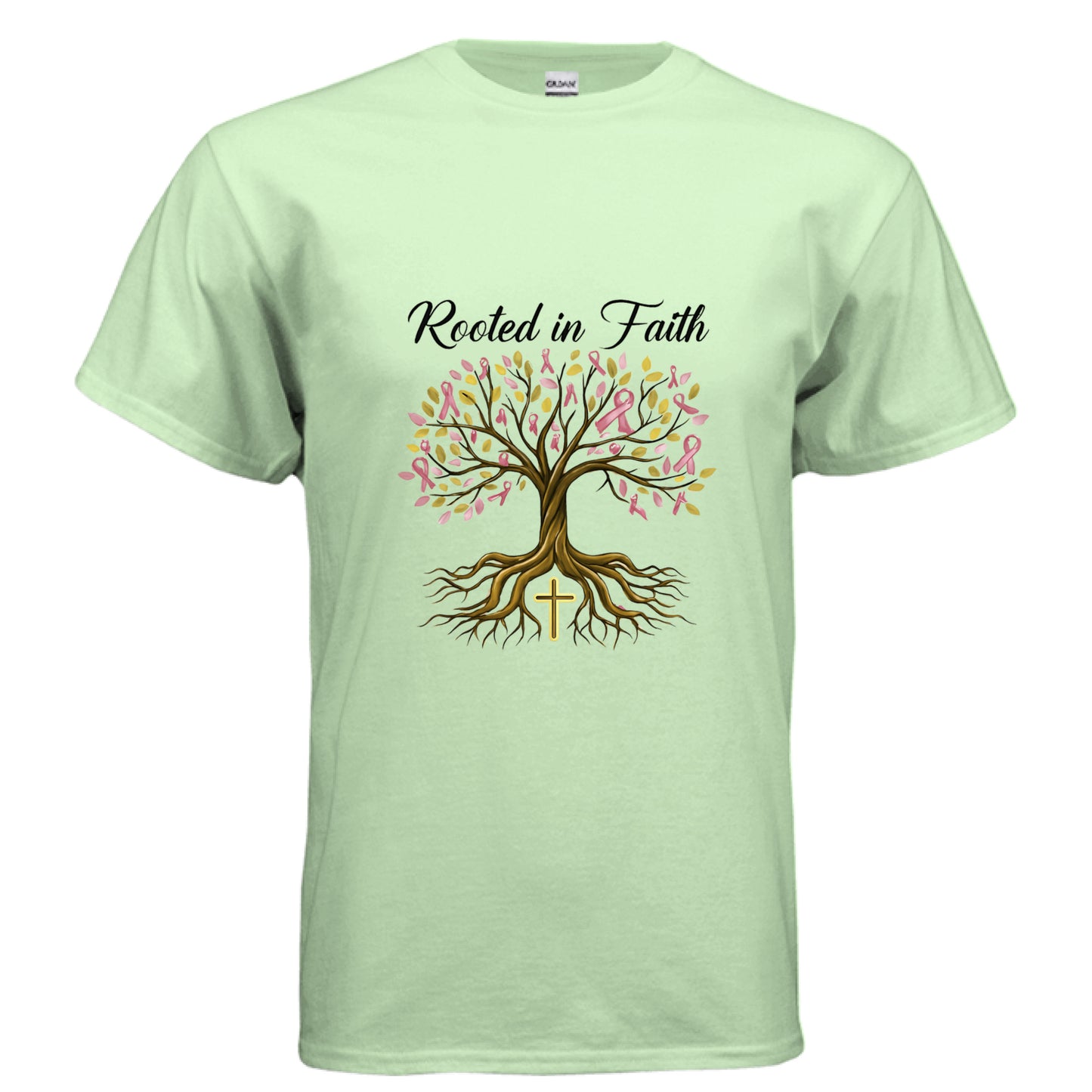 Rooted in Faith (Breast Cancer Awareness) Faith T-Shirt MINT GREEN Salvation Clothing and Accessories Apparel