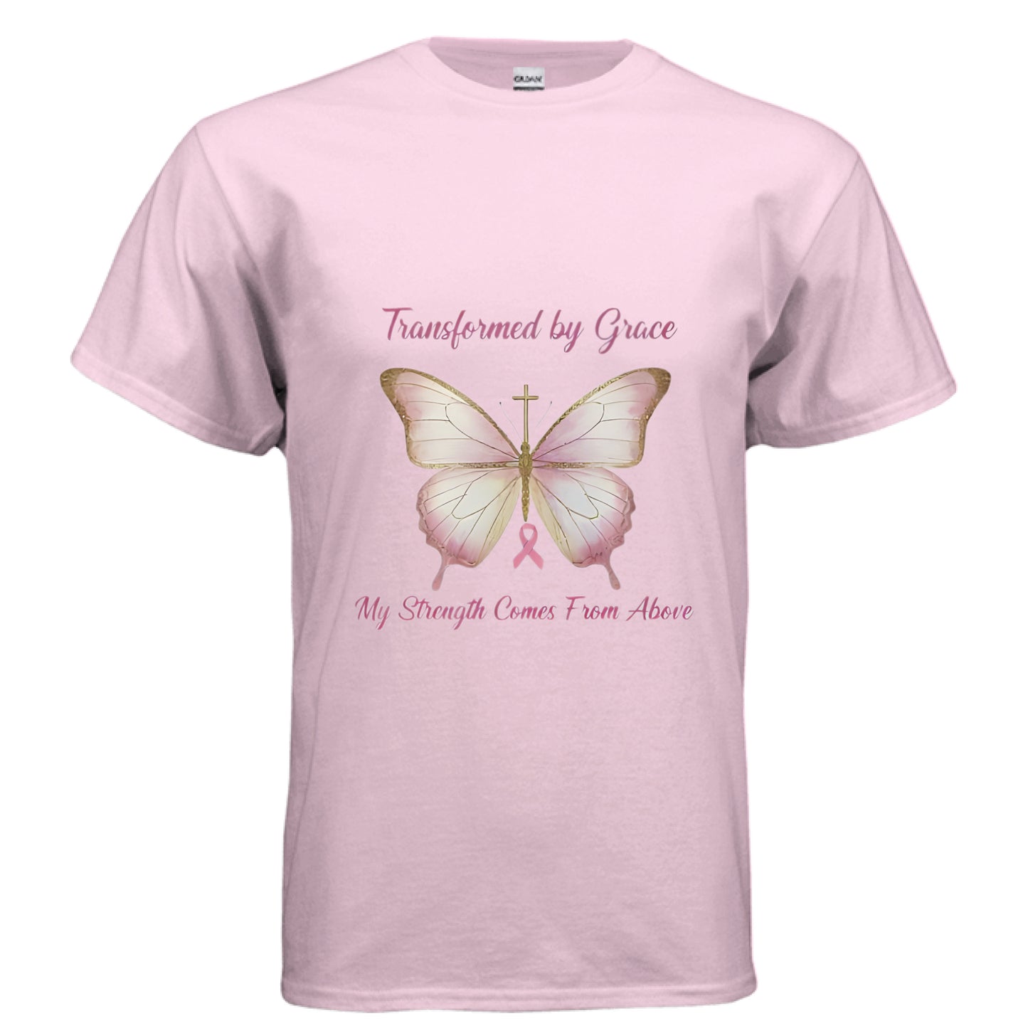 Transformed By Grace Faith T-Shirt(Breast Cancer Awareness) LIGHT PINK Salvation Clothing and Accessories Apparel