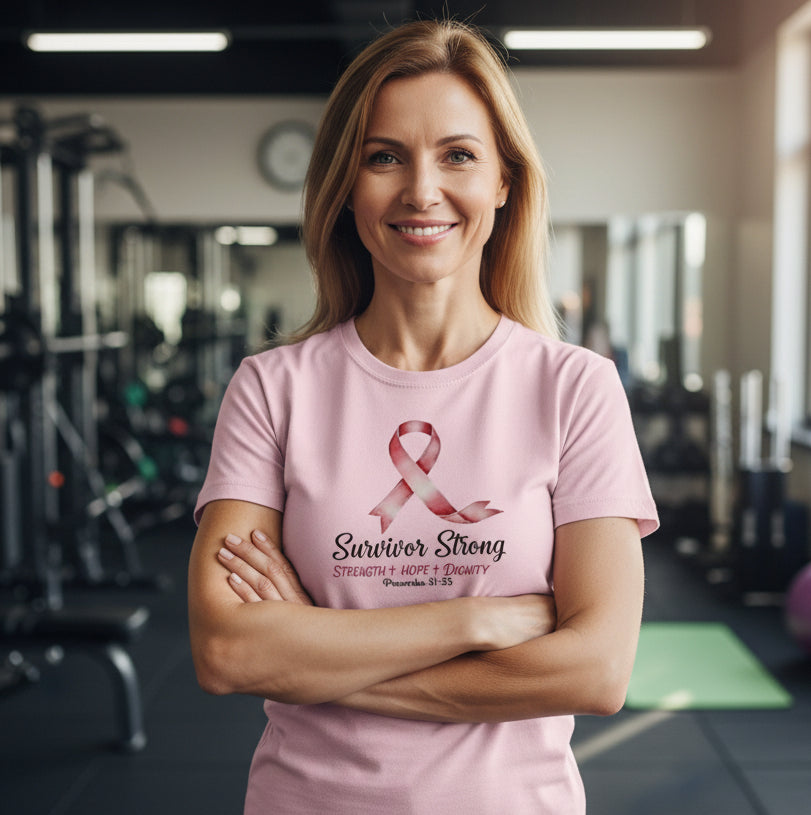 Survivor Strong Faith T-Shirt (Breast Cancer Awareness) LIGHT PINK Salvation Clothing and Accessories Apparel