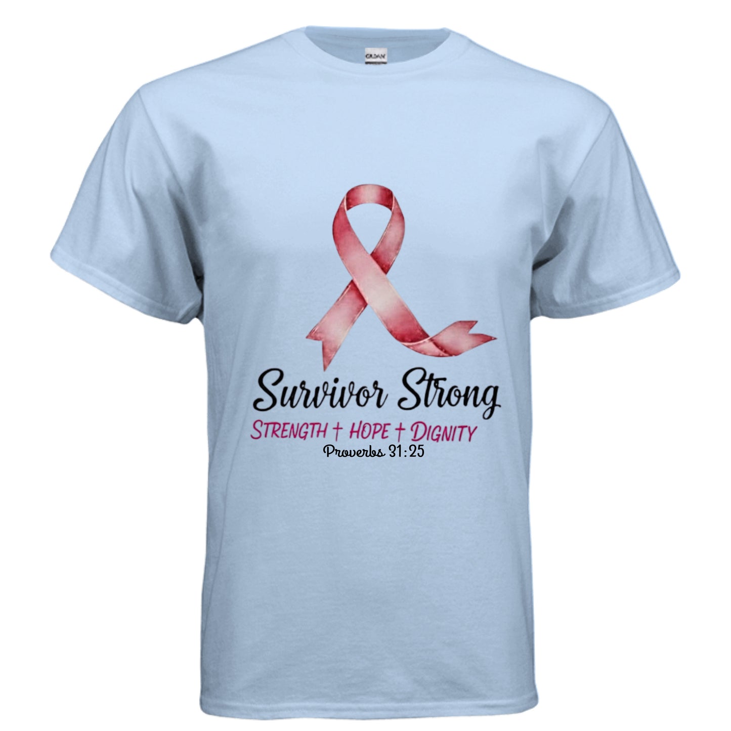Survivor Strong Faith T-Shirt (Breast Cancer Awareness) LIGHT BLUE Salvation Clothing and Accessories Apparel