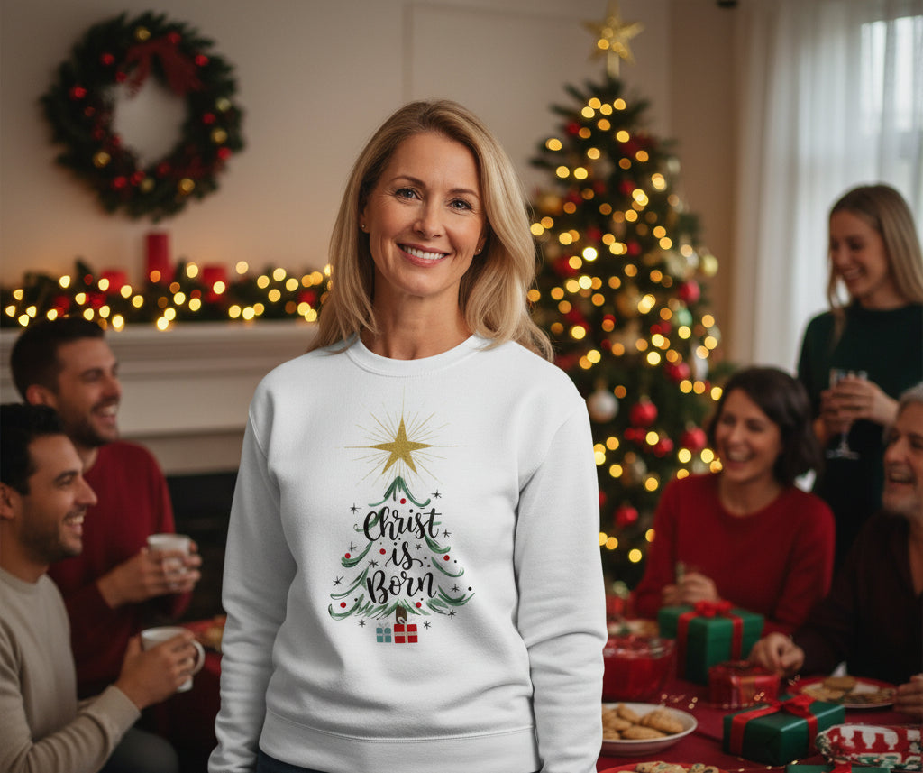 Christ is Born Faith Christmas Sweatshirt WHITE Salvation Clothing and Accessories Apparel