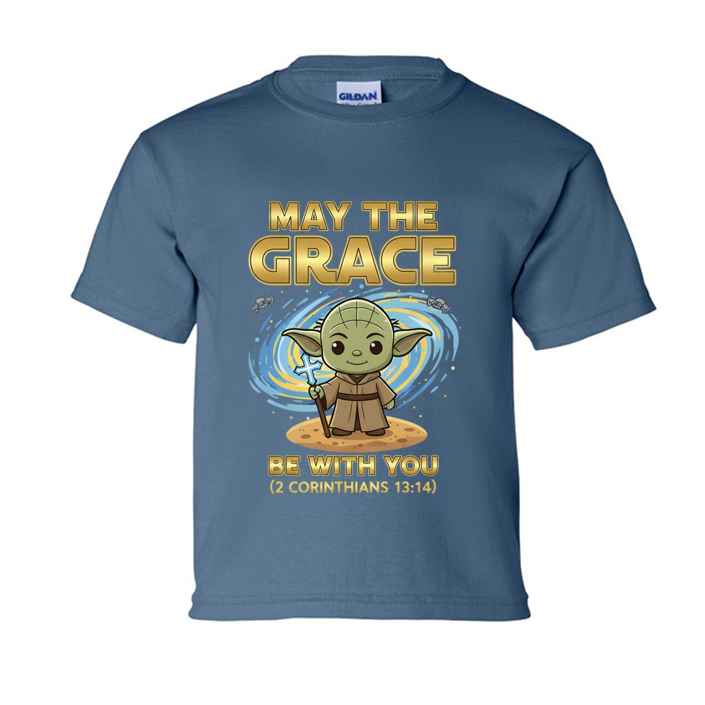 May the Grace be with you Faith Kids T-Shirt INDIGO BLUE Salvation Clothing and Accessories Apparel