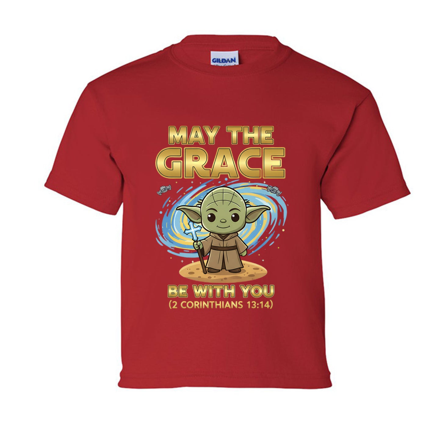 May the Grace be with you Faith Kids T-Shirt RED Salvation Clothing and Accessories Apparel
