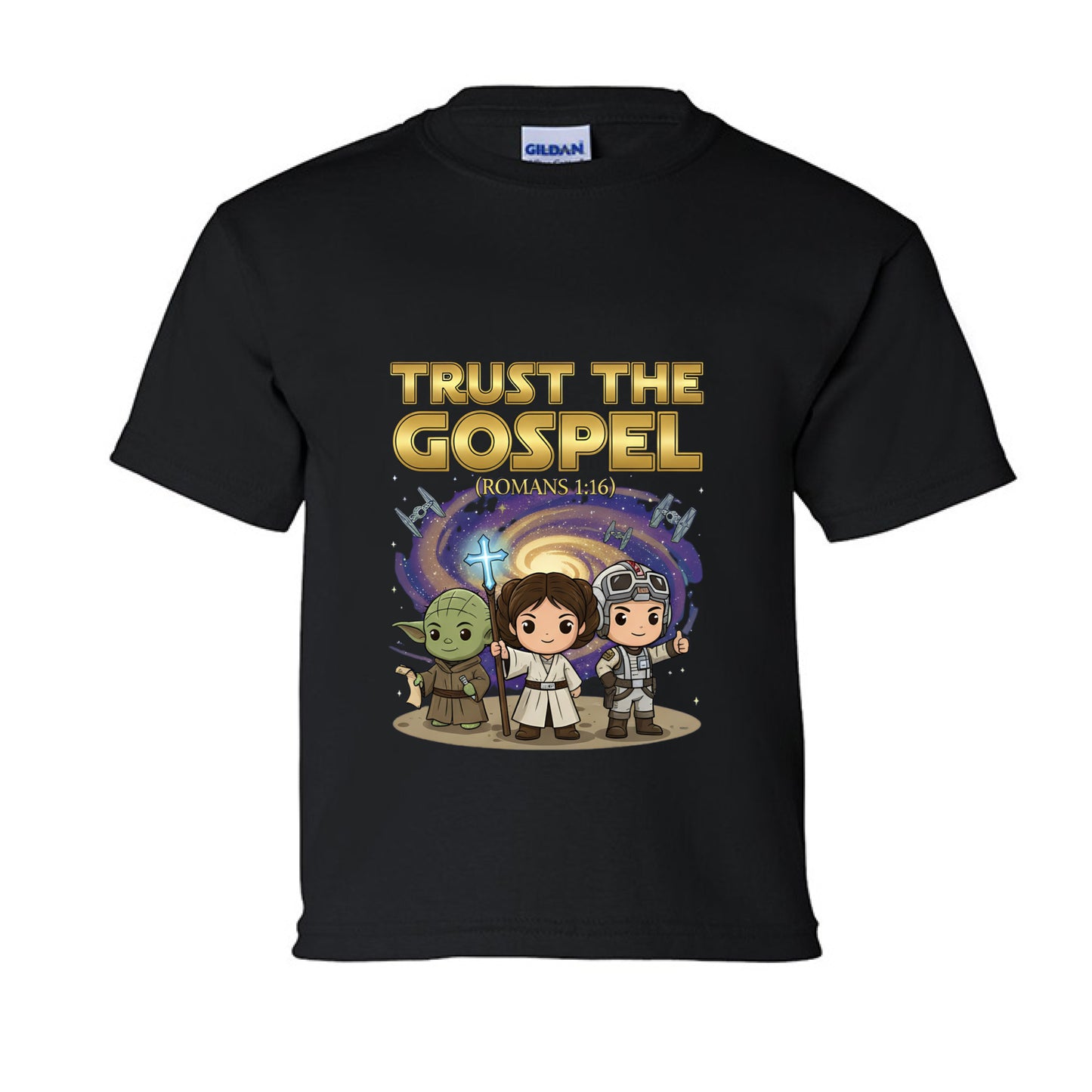 Trust the Gospel Romans 1:16 Faith kids T-Shirt BLACK Salvation Clothing and Accessories Apparel