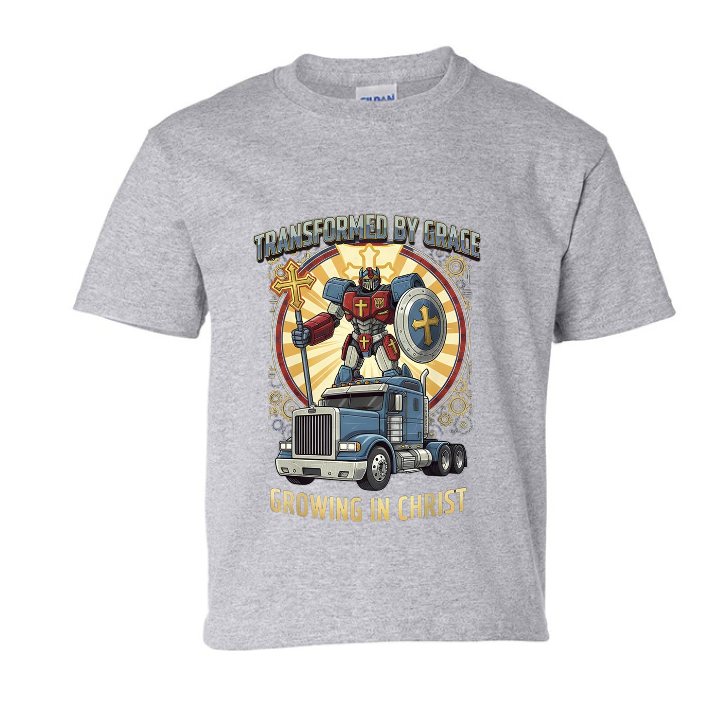 Transformed by Grace Growing in Christ Faith kids T-Shirt SPORT GREY Salvation Clothing and Accessories Apparel