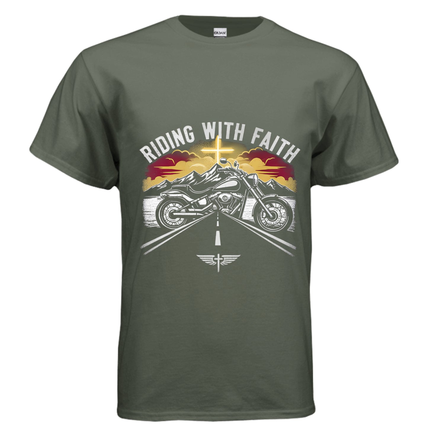 Riding with Faith Motorcycle Faith T-Shirt MILITARY GREEN Salvation Clothing and Accessories Apparel
