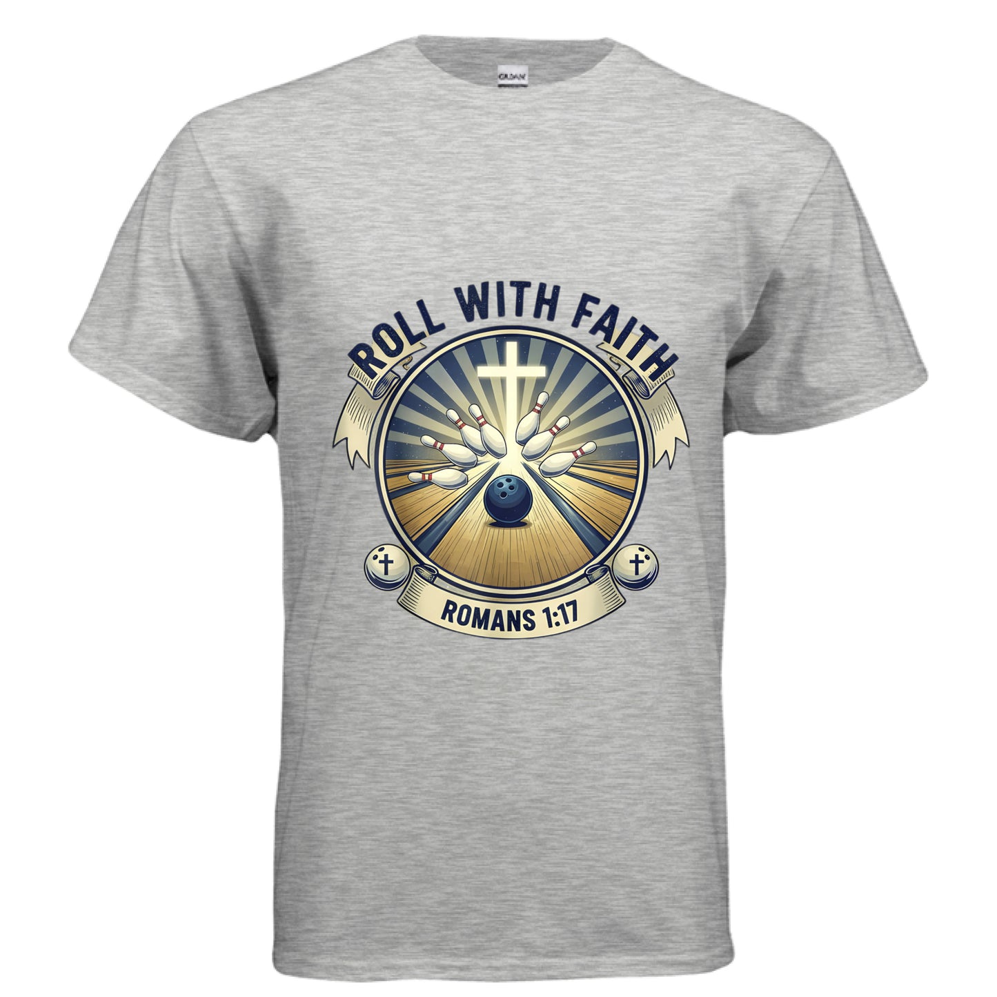 Roll With it Romans 1:17 Bowling Faith T-Shirt ASH Salvation Clothing and Accessories Apparel